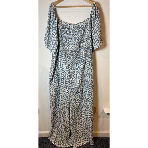 Baltic Born Jumpsuit One Piece Smocked Bodice Blue Cream Floral 3XL - Picture 1 of 6